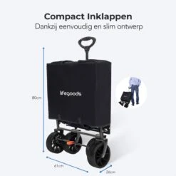 LifeGoods Bolderkar - Opvouwbaar - Tot 120KG - 103L - Extra Draagtas En Duwstang - Wasbaar Polyester - 98x45cm - Zwart/Grijs -Kampeer Verkoop 1200x1200 1245