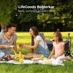 LifeGoods Bolderkar - Opvouwbaar - Tot 120KG - 103L - Extra Draagtas En Duwstang - Wasbaar Polyester - 98x45cm - Zwart/Grijs -Kampeer Verkoop 1200x1200 1251