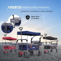 AREBOS Premium Steekwagen Met Dak Opvouwbare Tuinkar Handkar Bolderkar Blauw / Grijs -Kampeer Verkoop 1200x1200 1289