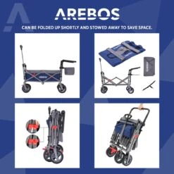 AREBOS Premium Steekwagen Met Dak Opvouwbare Tuinkar Handkar Bolderkar Blauw / Grijs -Kampeer Verkoop 1200x1200 1290