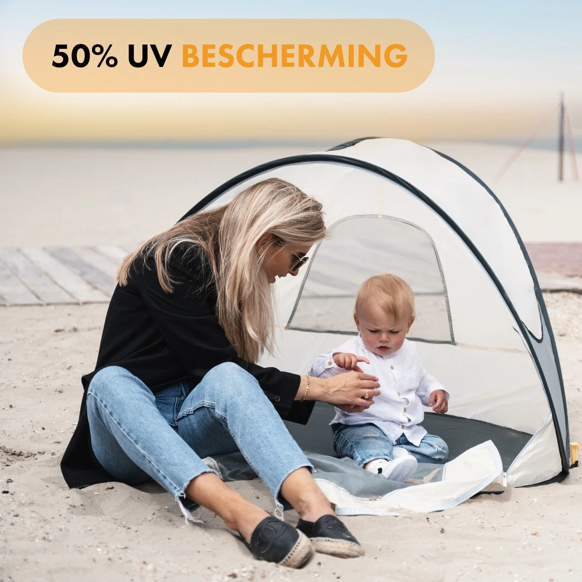 Deryan Luxe Pop Up Strandtent - Anti-UV 50+ - Cream 4 Deryan Luxe Pop Up Strandtent - Anti-UV 50+ - Cream - Image 4