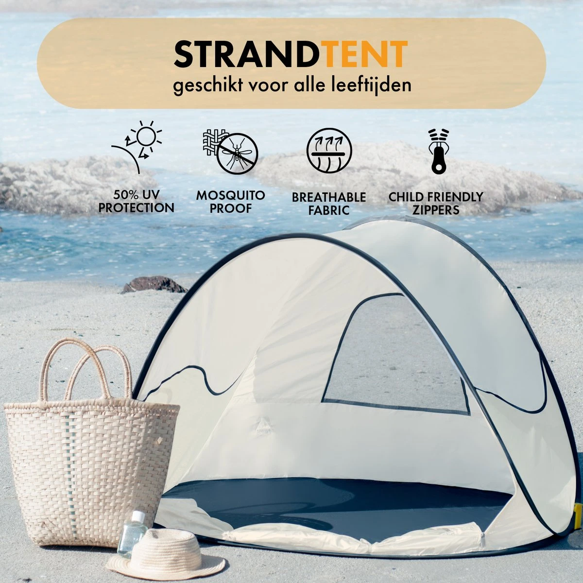Deryan Luxe Pop Up Strandtent - Anti-UV 50+ - Cream 9 Deryan Luxe Pop Up Strandtent - Anti-UV 50+ - Cream - Image 9