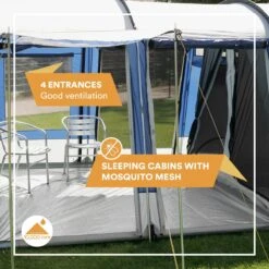 Skandika Montana 8 Tent – Tunneltenten – 8 Persoons Tent – Campingtent – 200 Cm Stahoogte – 2-4 Slaapcabines - Muggengaas – Familietent – 4 Ingangen – 700 X 310 X 200 Cm (L X B X H) - 5000 Mm Waterkolom – Outdoor, Camping – Kamperen – Blauw -Kampeer Verkoop 1200x1200 177