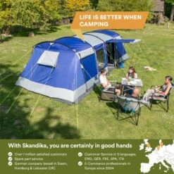 Skandika Montana 8 Tent – Tunneltenten – 8 Persoons Tent – Campingtent – 200 Cm Stahoogte – 2-4 Slaapcabines - Muggengaas – Familietent – 4 Ingangen – 700 X 310 X 200 Cm (L X B X H) - 5000 Mm Waterkolom – Outdoor, Camping – Kamperen – Blauw -Kampeer Verkoop 1200x1200 178
