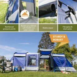 Skandika Montana 8 Tent – Tunneltenten – 8 Persoons Tent – Campingtent – 200 Cm Stahoogte – 2-4 Slaapcabines - Muggengaas – Familietent – 4 Ingangen – 700 X 310 X 200 Cm (L X B X H) - 5000 Mm Waterkolom – Outdoor, Camping – Kamperen – Blauw -Kampeer Verkoop 1200x1200 180