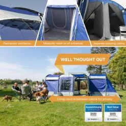 Skandika Montana 8 Tent – Tunneltenten – 8 Persoons Tent – Campingtent – 200 Cm Stahoogte – 2-4 Slaapcabines - Muggengaas – Familietent – 4 Ingangen – 700 X 310 X 200 Cm (L X B X H) - 5000 Mm Waterkolom – Outdoor, Camping – Kamperen – Blauw -Kampeer Verkoop 1200x1200 183