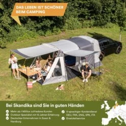 Skandika Pitea XL UP Tent – Koepeltenten - Autotent – 4 Persoons Campingtent Voor SUV, Caddy, Auto, CUV – Vrijstaand – Met/zonder Slaapcabine – Max. Stahoogte 200 Cm – Waterdicht Met 3000mm Waterkolom - 515 X 300 X 200 Cm (LxBxH) – Kamperen - Grijs -Kampeer Verkoop 1200x1200 210