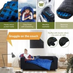 Skandika Dundee Flannel-L Slaapzak – Mummmieslaapzakken – Slaapzakken Volwassen - Maat M – Unisex - Katoen, Luxe Kwaliteit, Dubbele Slaapzak, 3 Seizoenen, Tot -20°C - 220 X 80 Cm - Outdoor Kampeerslaapzak – Ritssluiting Links - Zwart/blauw -Kampeer Verkoop 1200x1200 230