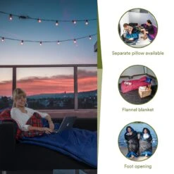 Skandika Dundee Flannel-L Slaapzak – Mummmieslaapzakken – Slaapzakken Volwassen - Maat M – Unisex - Katoen, Luxe Kwaliteit, Dubbele Slaapzak, 3 Seizoenen, Tot -20°C - 220 X 80 Cm - Outdoor Kampeerslaapzak – Ritssluiting Links - Zwart/blauw -Kampeer Verkoop 1200x1200 231