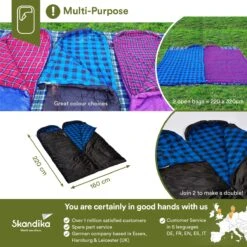 Skandika Dundee Flannel-L Slaapzak – Mummmieslaapzakken – Slaapzakken Volwassen - Maat M – Unisex - Katoen, Luxe Kwaliteit, Dubbele Slaapzak, 3 Seizoenen, Tot -20°C - 220 X 80 Cm - Outdoor Kampeerslaapzak – Ritssluiting Links - Zwart/blauw -Kampeer Verkoop 1200x1200 232