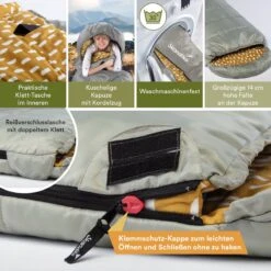 Skandika Dundee Flannel-R Slaapzak – Slaapzakken – Slaapzakken Volwassen - Maat M – Unisex - Katoen, Luxe Kwaliteit, Dubbele Slaapzak, 3 Seizoenen, Tot -20°C - 220 X 80 Cm - Outdoor Kampeerslaapzak – Ritssluiting Rechts - Grijs/geel -Kampeer Verkoop 1200x1200 338