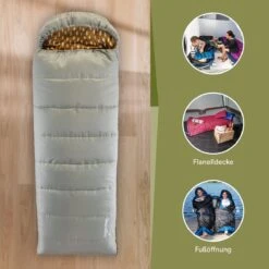 Skandika Dundee Flannel-R Slaapzak – Slaapzakken – Slaapzakken Volwassen - Maat M – Unisex - Katoen, Luxe Kwaliteit, Dubbele Slaapzak, 3 Seizoenen, Tot -20°C - 220 X 80 Cm - Outdoor Kampeerslaapzak – Ritssluiting Rechts - Grijs/geel -Kampeer Verkoop 1200x1200 339