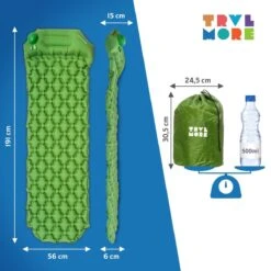 TRVLMORE Slaapmat - Zelfopblazend - 1 Persoons - Ingebouwde Pomp En Kussen - Groen -Kampeer Verkoop 1200x1200 430
