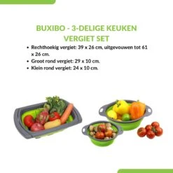 Buxibo - 3-Delige Keuken Vergiet Set Inklapbaar Groen/Grijs -Kampeer Verkoop 1200x1200 513
