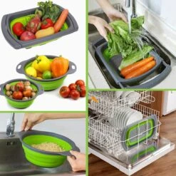 Buxibo - 3-Delige Keuken Vergiet Set Inklapbaar Groen/Grijs -Kampeer Verkoop 1200x1200 518