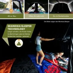 Skandika Nimbus Sleeper 12 Tent – Koepeltenten – 12 Persoons Familietent - Campingtent – Muggengaas – Sleeper Technology (3 Extra Donkere Slaapcabines) – 760 X 630 X 215 Cm (LxBxH) – 5000 Mm Waterkolom – Camping, Tuin – Kamperen – Blauw/wit -Kampeer Verkoop 1200x1200 55