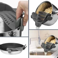 SensaHome- Siliconen Vergiet - Keuken Afgietdeksel - Afgiethulp - Siliconen - BPA Vrij - Grijs -Kampeer Verkoop 1200x1200 550