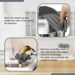 SensaHome- Siliconen Vergiet - Keuken Afgietdeksel - Afgiethulp - Siliconen - BPA Vrij - Grijs -Kampeer Verkoop 1200x1200 558