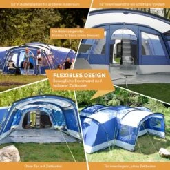 Skandika Nimbus Sleeper 12 Tent – Koepeltenten – 12 Persoons Familietent - Campingtent – Muggengaas – Sleeper Technology (3 Extra Donkere Slaapcabines) – 760 X 630 X 215 Cm (LxBxH) – 5000 Mm Waterkolom – Camping, Tuin – Kamperen – Blauw/wit -Kampeer Verkoop 1200x1200 56