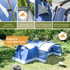 Skandika Nimbus Sleeper 12 Tent – Koepeltenten – 12 Persoons Familietent - Campingtent – Muggengaas – Sleeper Technology (3 Extra Donkere Slaapcabines) – 760 X 630 X 215 Cm (LxBxH) – 5000 Mm Waterkolom – Camping, Tuin – Kamperen – Blauw/wit -Kampeer Verkoop 1200x1200 58