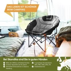 Skandika Moonchair Sirkka – Campingstoelen – Klapstoel – Vouwstoel – Kampeerstoel - Grote, Comfortabele, Campingstoel Opvouwbaar, Gepolsterd, Koelvak, Drinkhouder, Draaggreep En Draagtas, Antislipvoetjes - Max. 150 Kg – Zwart/grijs -Kampeer Verkoop 1200x1200 598