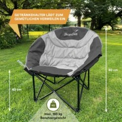 Skandika Moonchair Sirkka – Campingstoelen – Klapstoel – Vouwstoel – Kampeerstoel - Grote, Comfortabele, Campingstoel Opvouwbaar, Gepolsterd, Koelvak, Drinkhouder, Draaggreep En Draagtas, Antislipvoetjes - Max. 150 Kg – Zwart/grijs -Kampeer Verkoop 1200x1200 599