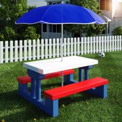 Merkloos Kinder Picknicktafel Met Parasol - Blauw -Kampeer Verkoop 1200x1200 748