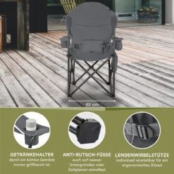 Skandika Relax Comfort Campingstoel - Campingstoel Opvouwbaar - Comfortabele Klapstoel Met Drinkhouder En Koelvak, Tot Max. 160 Kg, Opvouwbaar, Lichtgewicht | Vouwstoel Voor Kamperen, Camping, Festival, Vissen – Grijs -Kampeer Verkoop 1200x1200 924
