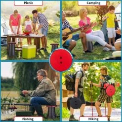 Kampeerkruk - Uitschuifbare Kruk - Rood/Zwart- Tot 120 Kg - Travel Stool - Opvouwbare Campingkruk - Inklapbaar Krukje - Telescopische Kruk - Camping - Outdoor -Kampeer Verkoop 1200x1200 958