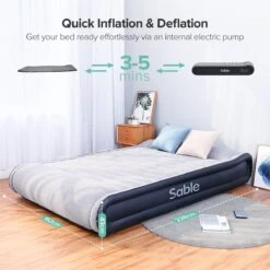 Sable Luxe Queen Size 2 Persoons Luchtmatras Met Ingebouwd Kussen, Opblaasbaar Luchtbed Met Ingebouwde Elektrische Pomp Voor Kamperen, Reizen Of Overnachtende Gasten Of Festival -Kampeer Verkoop 1200x1200 965