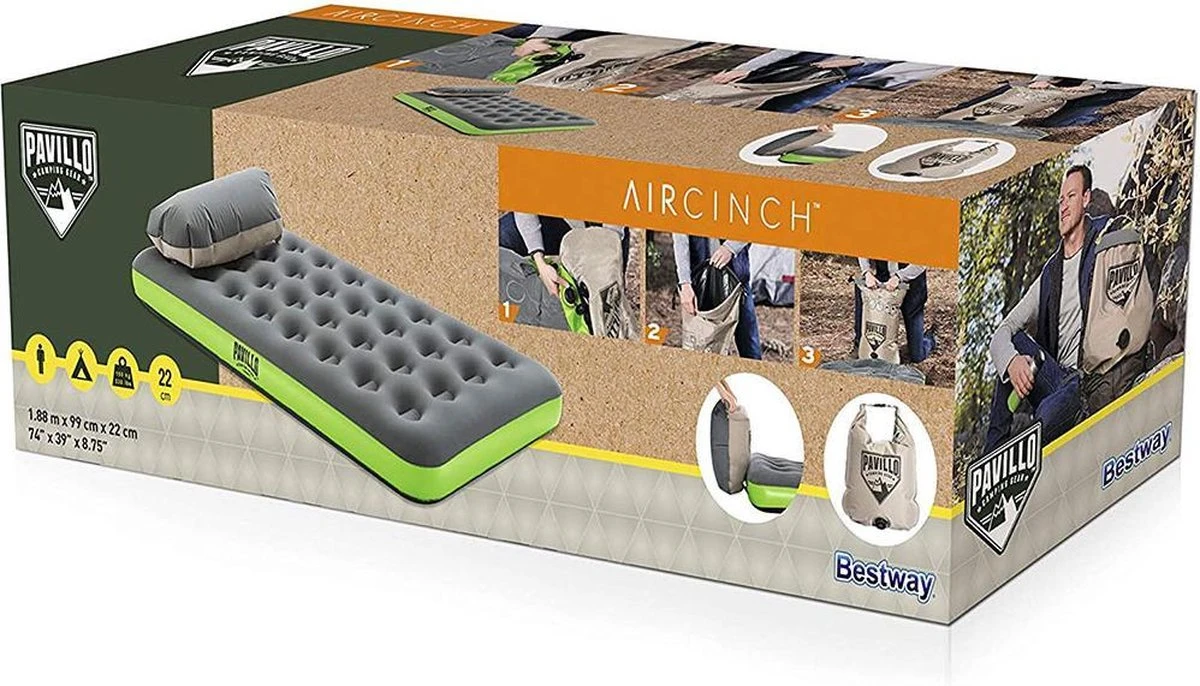 Bestway 1-Persoons Luchtbed Roll & Relax - 188 X 99 X 22 CM - Incl. 3-in-1 Reistas, Kussen En Handpomp - Binnen 50 Sec Opgeblazen - Binnen- En Buitengebruik 3 Bestway 1-Persoons Luchtbed Roll & Relax - 188 X 99 X 22 CM - Incl. 3-in-1 Reistas, Kussen En Handpomp - Binnen 50 Sec Opgeblazen - Binnen- En Buitengebruik - Image 3