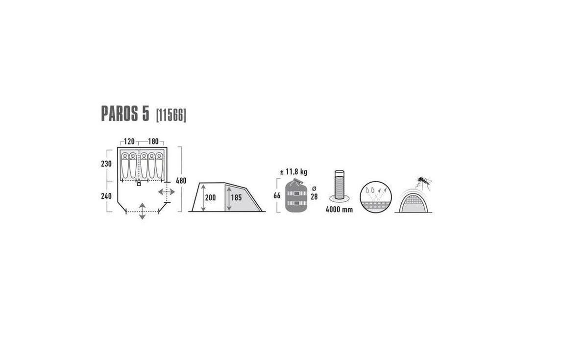 High Peak Paros 5 Tunneltent - 5-Persoons - Donkergrijs 3 High Peak Paros 5 Tunneltent - 5-Persoons - Donkergrijs - Image 3