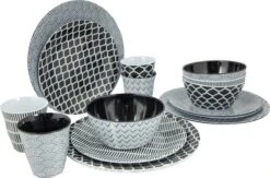 Bo-Camp Servies - Mix & Match - 16 Delig - Zwart/Wit