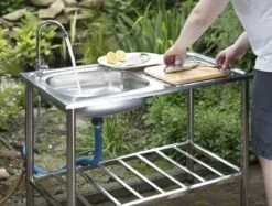 Camping/Outdoor Inox Tafel Met Gootsteen Lavabo En Kraan 100x77x50cm -Kampeer Verkoop 1200x909