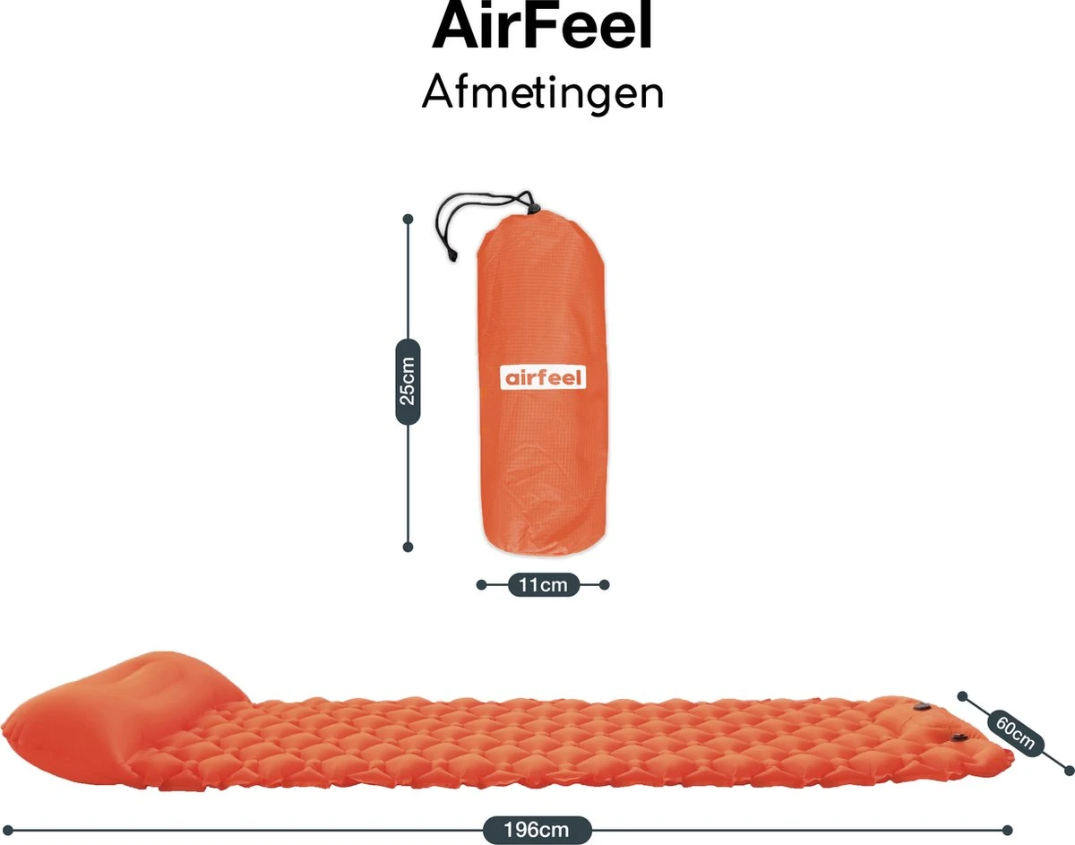 AirFeel Lichtgewicht Opsblaasbaar Slaapmatje - Ingebouwde Pomp En Kussen - 196 X 60 X 6 Cm - Orange 5 AirFeel Lichtgewicht Opsblaasbaar Slaapmatje - Ingebouwde Pomp En Kussen - 196 X 60 X 6 Cm - Orange - Image 5