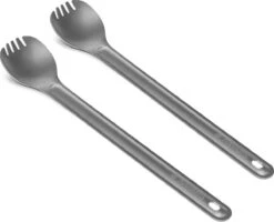 Navaris 2x Spork Met Extra Lange Handgreep - Set Van 2 - Campingbestek Van Titanium - Bestek Voor Onderweg - Lichtgewicht - Inclusief Bewaarzakje -Kampeer Verkoop 1200x974