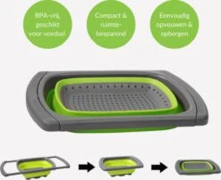 Buxibo - 3-Delige Keuken Vergiet Set Inklapbaar Groen/Grijs -Kampeer Verkoop 1200x979