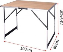 Kamyra® Campingtafel Inklapbaar - Kampeertafel, Partytafel - Opvouwbaar, Lichtgewicht & In Hoogte Verstelbaar - Aluminium/Hout -Kampeer Verkoop 1200x984