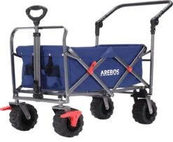 AREBOS Handkar | Transportwagen | Apparatuurwagen | Opvouwbaar | Duwstang| Blauw -Kampeer Verkoop 1200x988 4