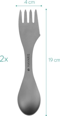 Navaris 2x Spork Titanium Campingbestek - Vork, Mes En Lepel In één - Bestek Voor Onderweg En Op Reis - Lichtgewicht - Inclusief Bewaarzakje -Kampeer Verkoop 621x1200 1